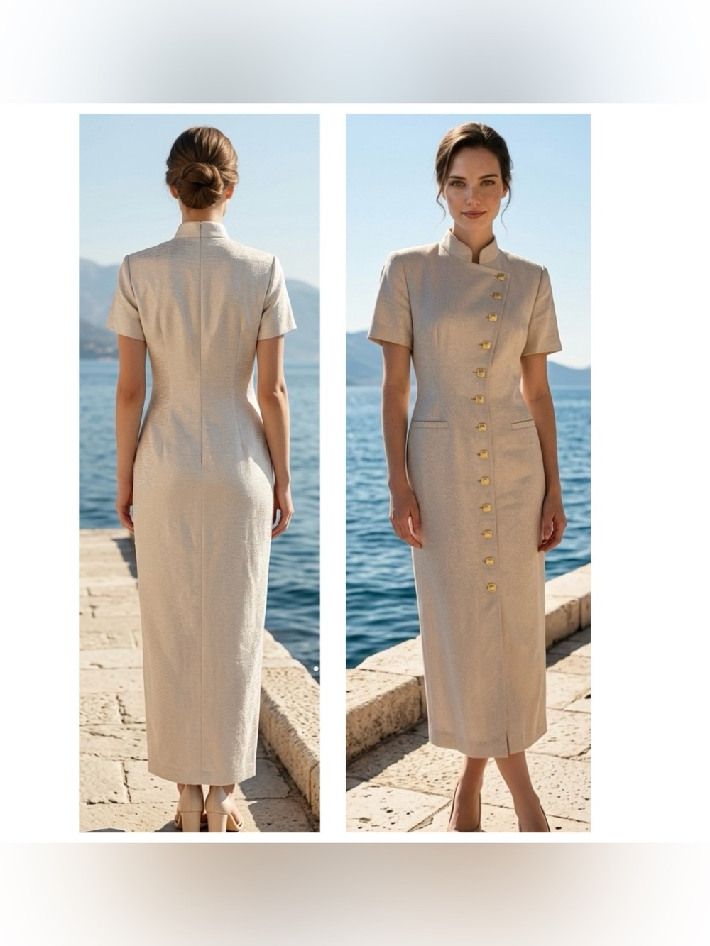 Cynthia Howie Women Sz 8 Vintage 90’s Cream Linen blend Button-Front Maxi Dress